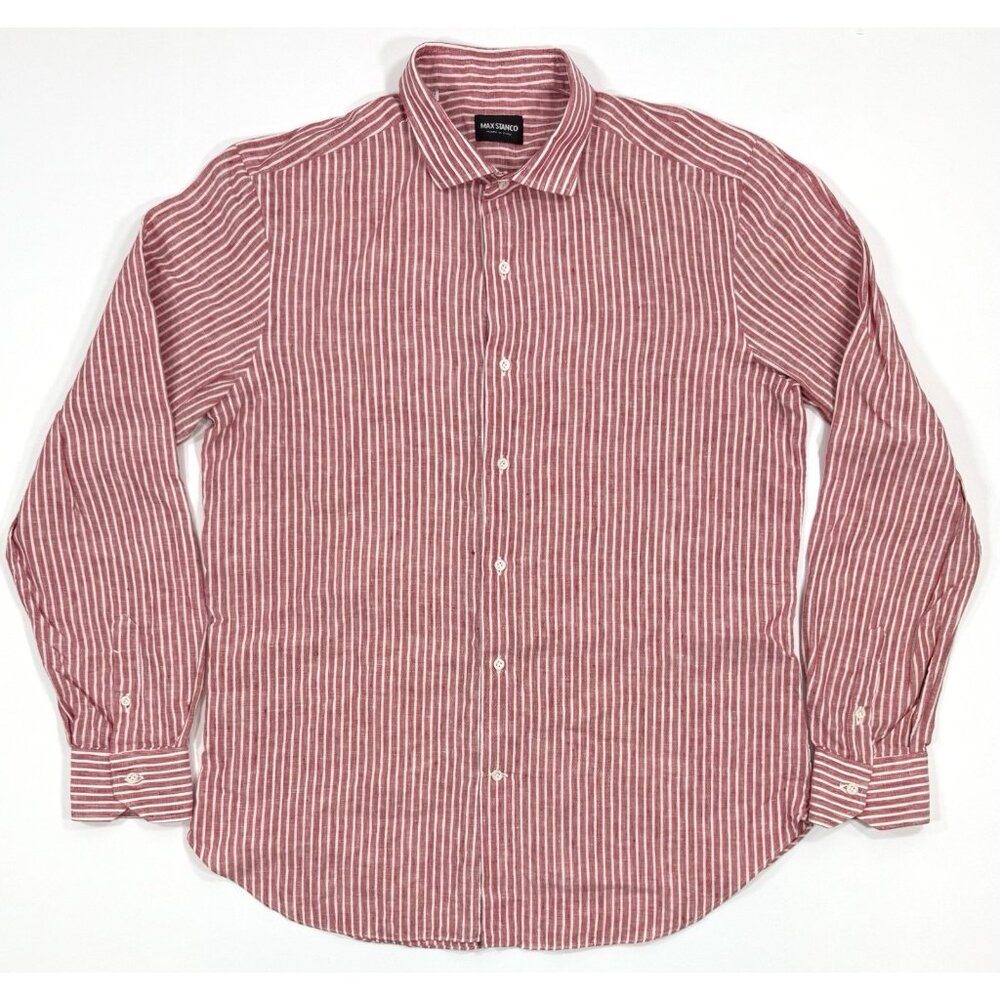 Max Stanco Mens Linen Shirt Long Sleeve Button Up Size 17 1/2 44 Made In Italy
